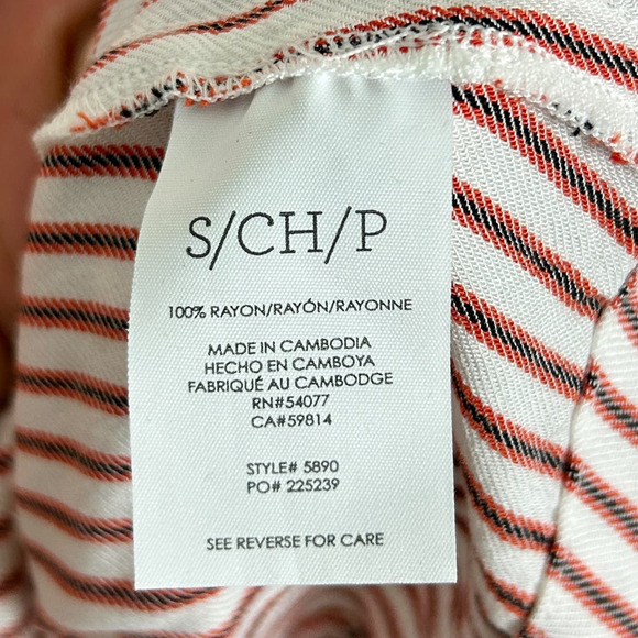 CAbi Red White Striped Puff Sleeve Button Front Long Sleeve Carnival Top S 5890 - Picture 6 of 7